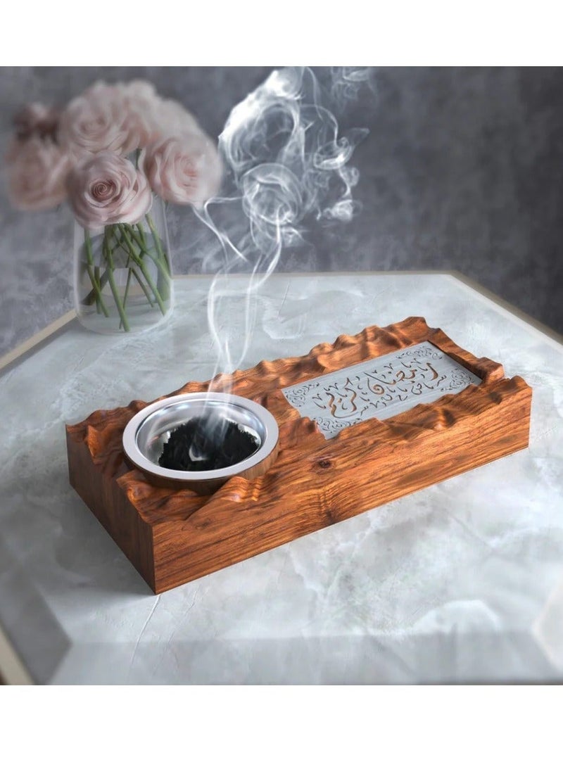 HilalFul Wooden Madkhan Incense Burner Holder | Home Decoration Incense Stand | Bakhoor Burner Home Fragrance | Diffuser Madkhan | Gift Set for Wedding, Anniversary, Eid, Ramadan - Image 1